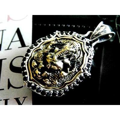 インドのお守りガネーシャペンダント【18金メッキ＆オニキス 