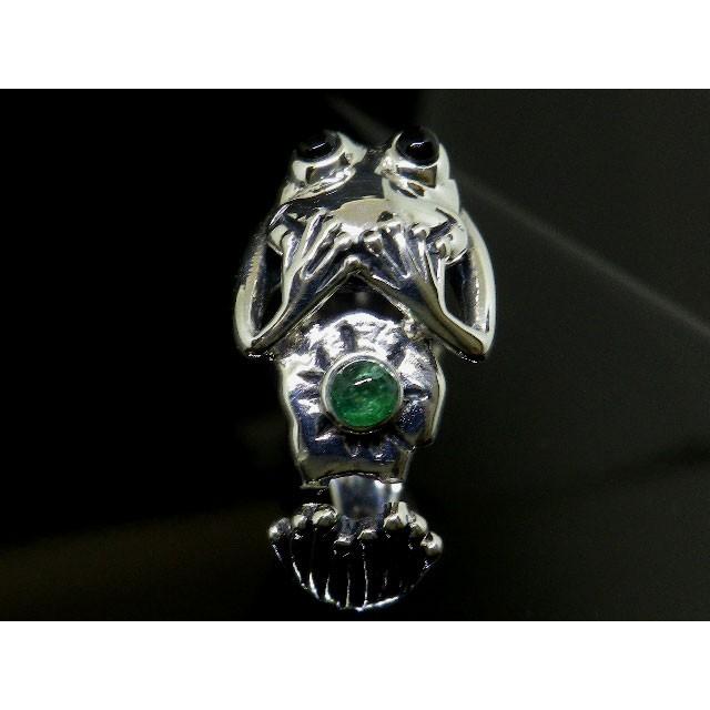 メンズ レディース カエル かわいい リング シルバー925 エメラルド オニキス 指輪 5月 誕生石 アクセサリー 送料無料 あすつく