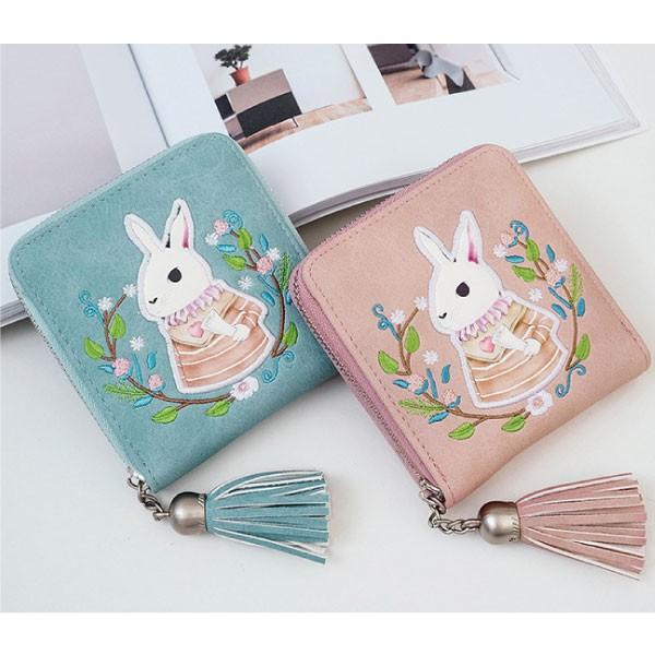 財布 うさぎ財布 二つ折り財布 刺繍財布 ウォレット うさ耳 女性