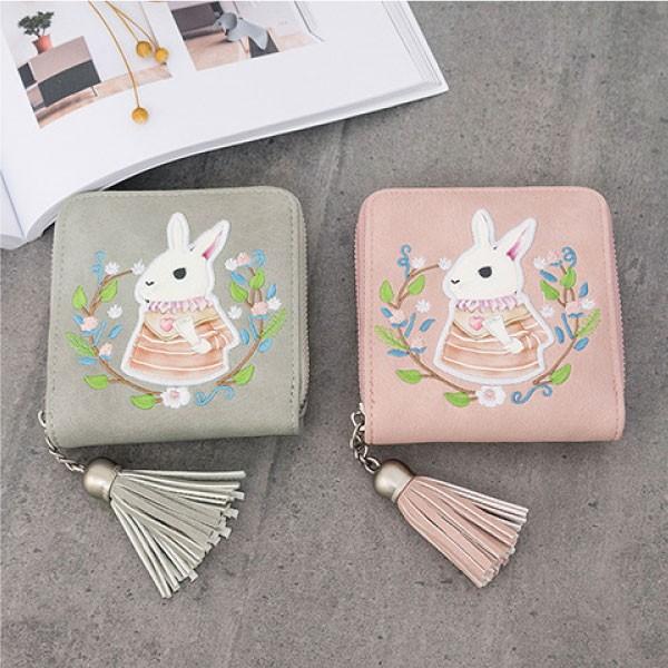 うさぎ☆財布&ストラップ 財布 うさぎ財布 二つ折り財布 刺繍財布 ウォレット うさ耳 女性
