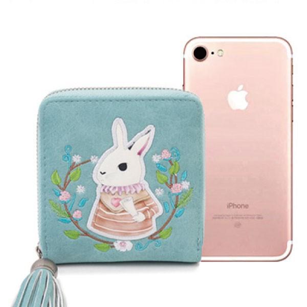 うさぎ☆財布&ストラップ 財布 うさぎ財布 二つ折り財布 刺繍財布 ウォレット うさ耳 女性