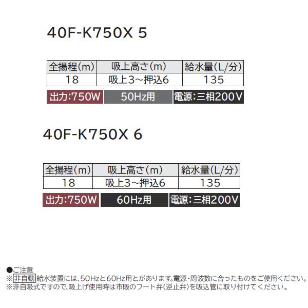 【40F-K750X 6】 日立 非自動 給水装置 ※60Hz 750W 高架タンクへの給水向け 三相200V | 日立 | 02