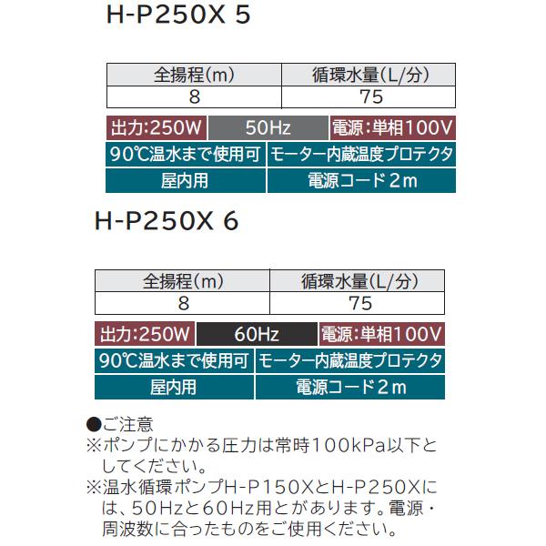 【H-P250X 6】 日立 非自動 温水循環ポンプ ※60Hz セントラルヒーティング用 250W 循環水量：75 L/分（全揚程8mの時） | 日立 | 02