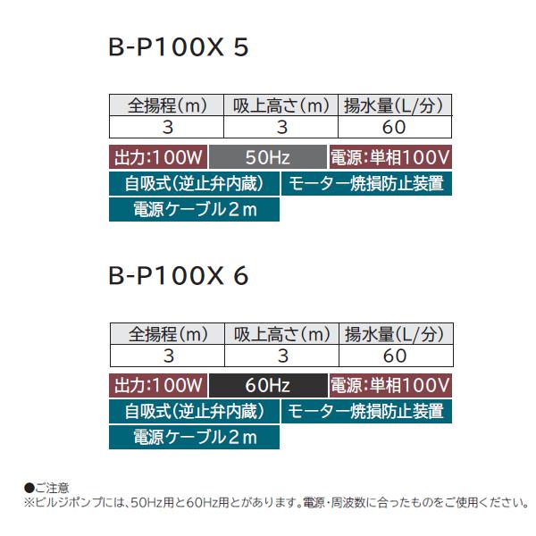 【B-P100X 6】 日立 ビルジポンプ ※60Hz 池の水の循環・入れ替え向け 100W 単相100V 吸上高さ3m：揚水量60L/分（全揚程3mの時） | 日立 | 02