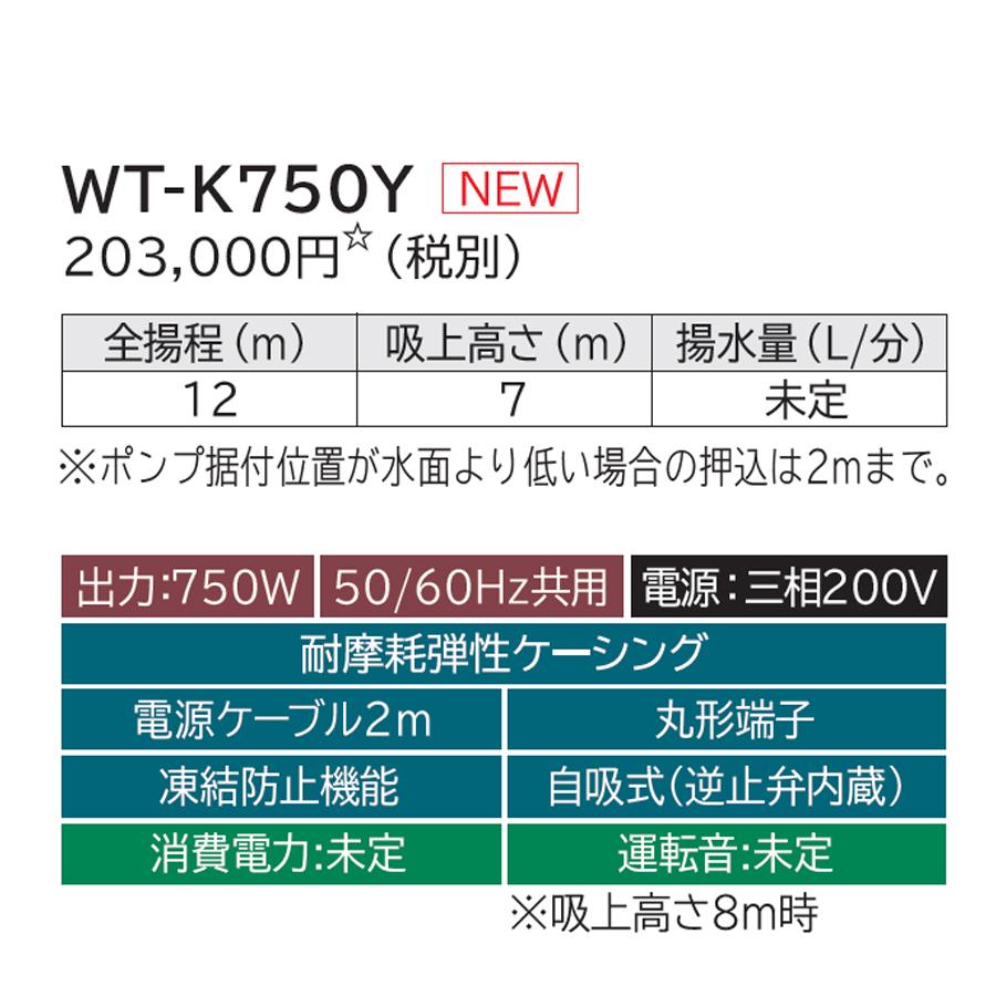 【WT-K750Y】 日立 自動ポンプ 浅井戸用 圧力強くん(つよし) 楽でか操作パネル インバーター 吸上高7mまでの井戸 三相200V 50/60Hz共用 電源ケーブル2ｍ | 日立 | 01