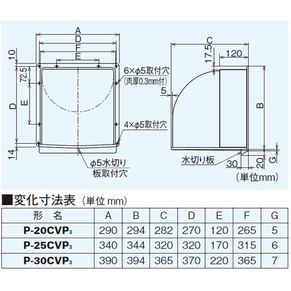 【P-30CVP3】 三菱 標準換気扇 システム部材 プラスチック製エクステリアフード | 三菱 | 01