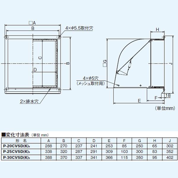 【P-20CVSD5】 三菱 標準換気扇 システム部材 ステンレス製防火ダンパー付ウェザーカバー（防火形） | 三菱 | 01