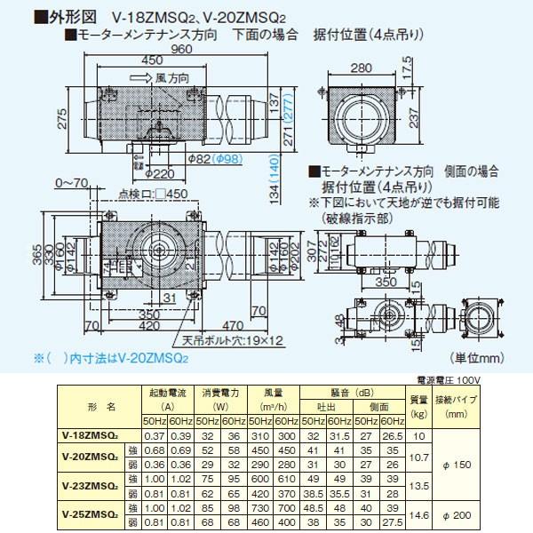 三菱（MITSUBISHI） 【V-18ZMSQ2】 ダクト用換気扇 中間取付形ダクト
