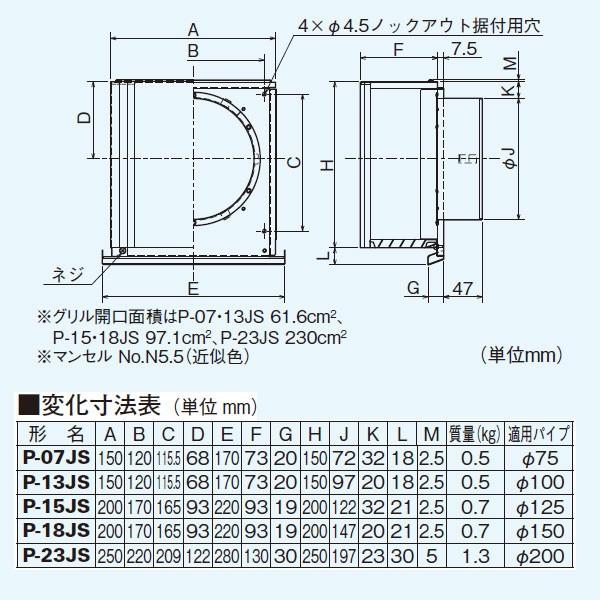 【P-18JS】 三菱 ダクト用システム部材 深形スクエアフード ステンレス製・ギャラリ付 | 三菱 | 01