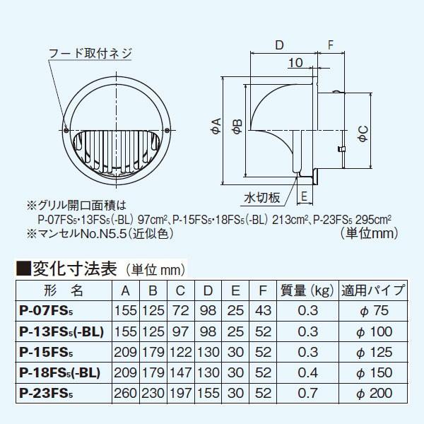 【P-07FS5】 三菱 ダクト用システム部材 丸形フード ステンレス製・ギャラリ付 | 三菱 | 01