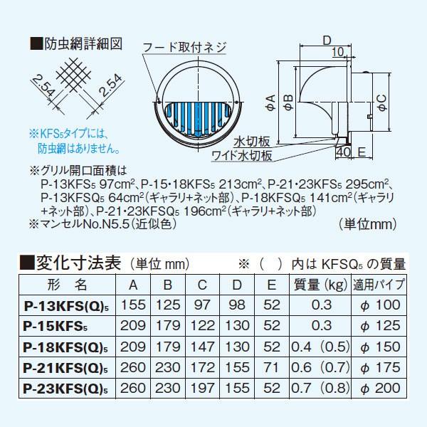 【P-13KFS5】 三菱 ダクト用システム部材 高性能丸形フード ステンレス製・ギャラリ付 | 三菱 | 01