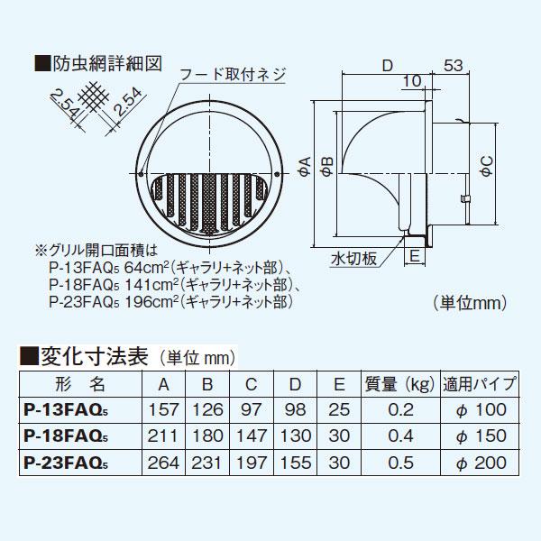 【P-18FAQ5】 三菱 ダクト用システム部材 丸形フード アルミ製・ギャラリ・防虫網付 | 三菱 | 01