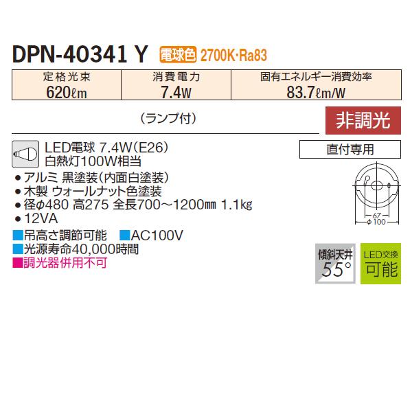 【DPN-40341Y】 DAIKO ペンダントライト 非調光 電球色 大光電機 | 大光電機 | 01