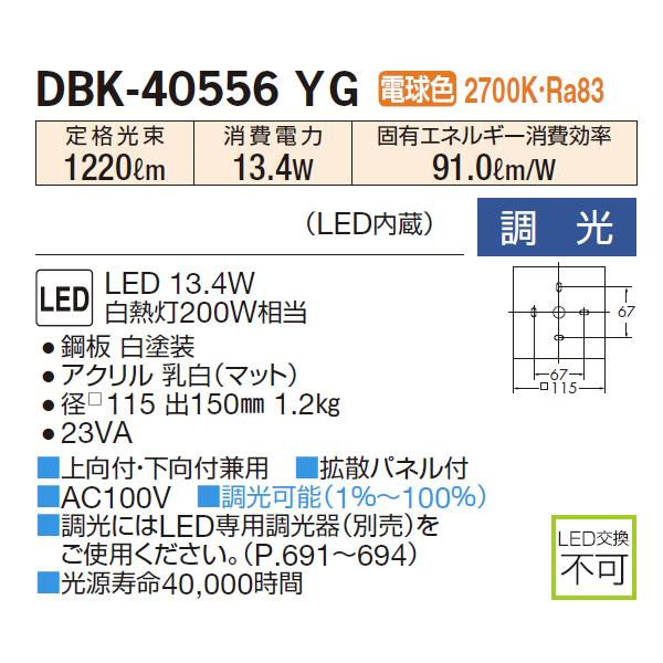 【DBK-40556YG】 DAIKO ブラケットライト 白熱灯200W相当 調光 大光電機 | 大光電機 | 01
