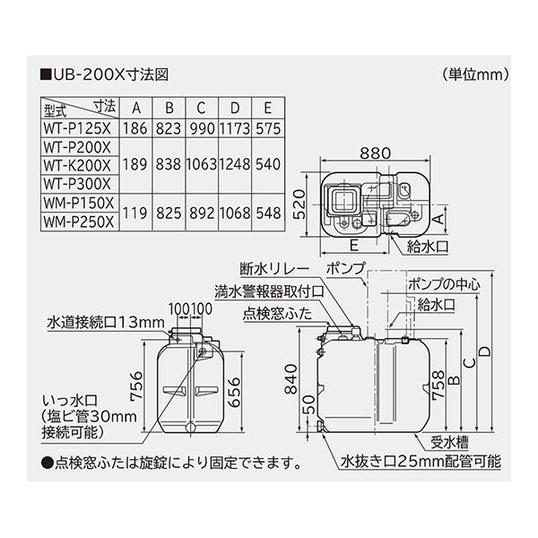 日立 【UB-200X】 角型受水槽 単体 浅井戸・加圧給水用ポンプ専用 200L