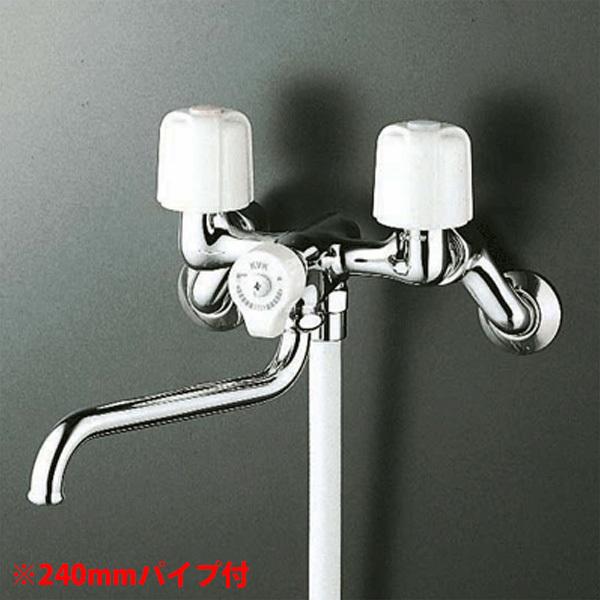 【KF100N2R24】 浴室水栓 KVK 一時止水付2ハンドルシャワー 240mmパイプ付 | KVK