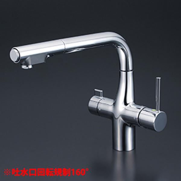 【KM6121SCEC】 KVK キッチン 混合水栓 浄水器用 シャワー付き蛇口 ビルトイン eレバー | KVK