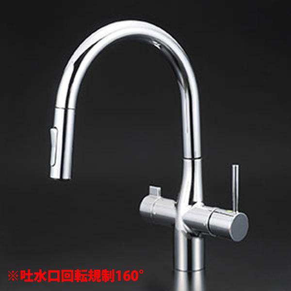 【KM6081SCEC】 KVK キッチン 混合水栓 浄水器用 シャワー付き蛇口 ビルトイン ｅレバー | KVK