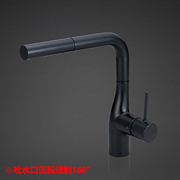 【KM6161ECM5】 KVK キッチン シングル混合水栓 eレバー マットブラック | KVK