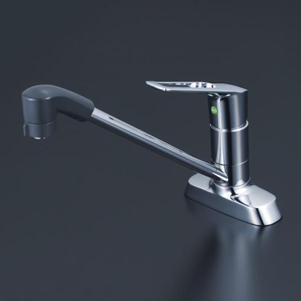 【KM5081TFR2EC】 KVK キッチン 混合水栓 シングルレバー 取付ピッチ102mm 首振りシャワー付 eレバー 200mmパイプ付 | KVK