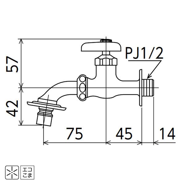 【K34BN】 KVK 水栓 洗濯機用 吐水口回転形給水栓 ツバ付ワンタッチノズル付 | KVK | 01