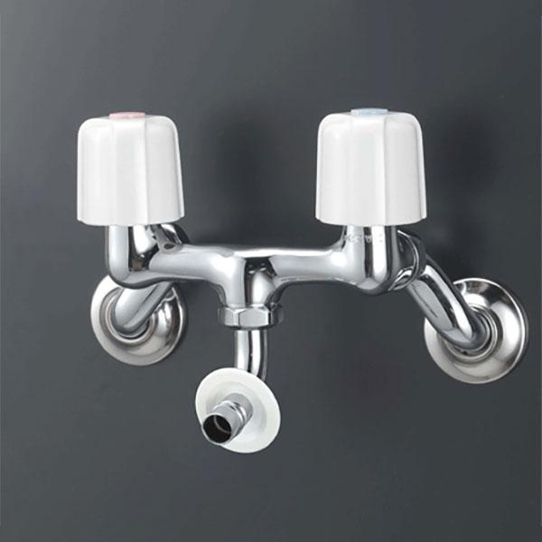 【KM33N3BN】 KVK 水栓 洗濯機用 2ハンドル混合水栓 ツバ付ワンタッチノズル付 | KVK