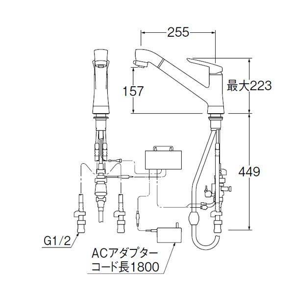 【EK87121E-13】三栄 自動混合栓 ワンホール シングルレバースプレー SANEI | SANEI（水栓金具） | 01