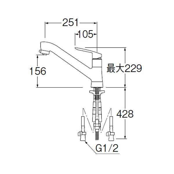 【K87120E2TJV-13】三栄 混合栓 ワンホール シングルレバースプレー SANEI | SANEI（水栓金具） | 01