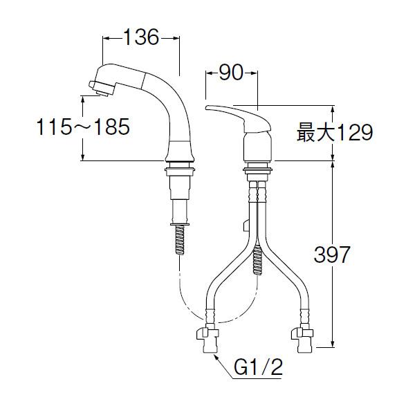 【K37110EJV-C-13】三栄 混合栓 シングルレバースプレー 洗髪用 SANEI | SANEI（水栓金具） | 01