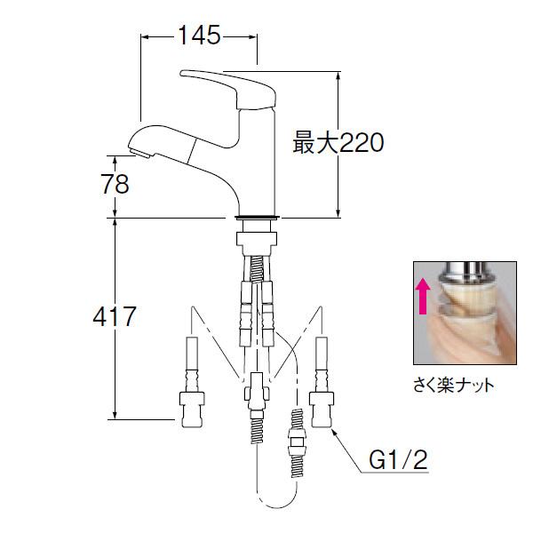 【K4713JK-U-13】三栄 混合栓 ワンホール シングルレバー洗面 さく楽ナット付 ※寒冷地用 SANEI_1