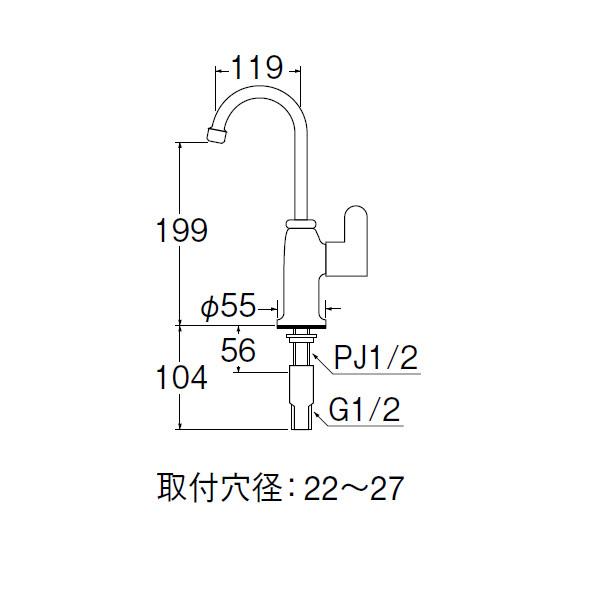 【JA546HCK-13】三栄 セラミック POS付商品 立形自在水栓 パーティシンク用 ※寒冷地用 SANEI | SANEI（水栓金具） | 01