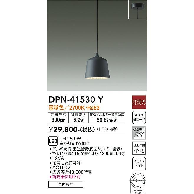 【DPN-41530Y】DAIKO LEDペンダント（フランジ） 直付専用 非調光 電球色（2700K） 60W相当 大光電機 | 大光電機 | 01