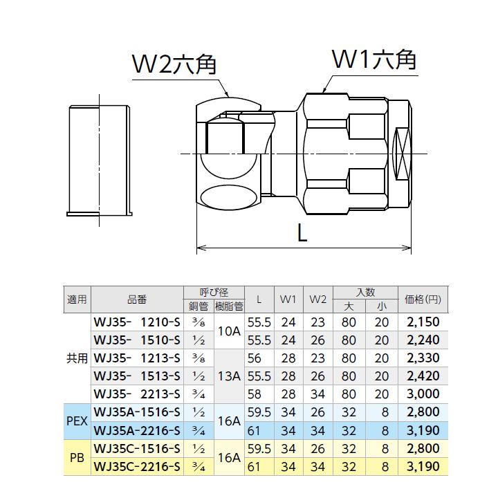 WJ35-1213-S】オンダ製作所 ダブルロックジョイント WJ35型 銅管変換 