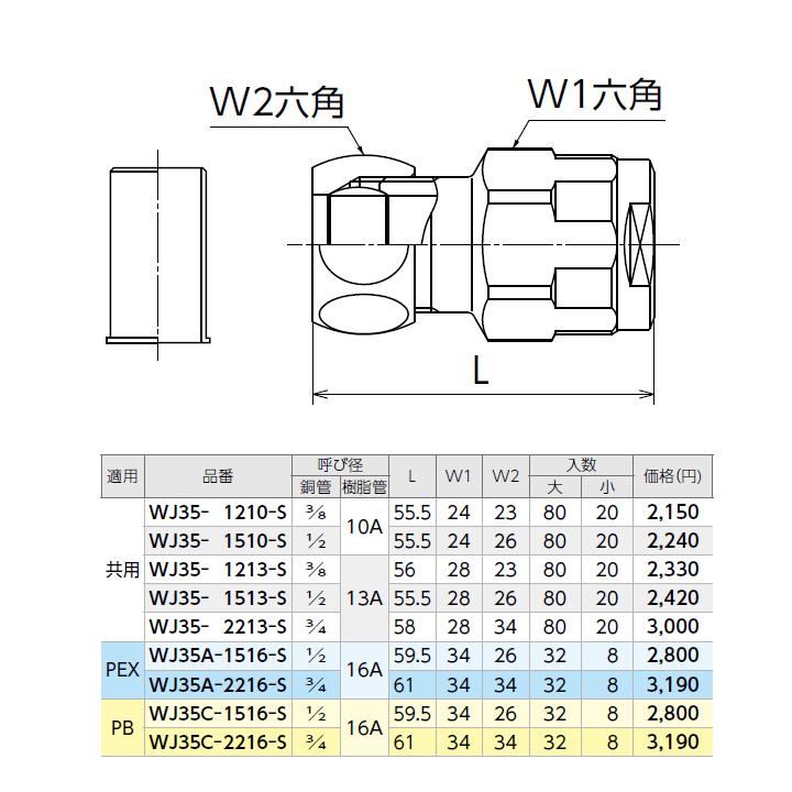 【WJ35-1513-S】オンダ製作所 ダブルロックジョイント WJ35型 銅管変換アダプター 黄銅製 小ロット(20台) ONDA | オンダ製作所 | 01