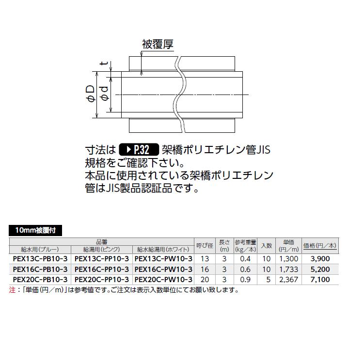 【PEX13C-PW10-3】オンダ製作所 ダブルロックジョイント 被覆カポリパイプW 直管 10mm被覆付 給水給湯用(ホワイト) 呼び径13 長さ3m ロット10 ONDA | オンダ製作所 | 01
