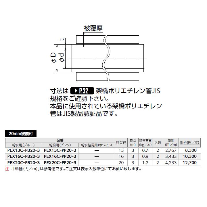 【PEX13C-PB20-3】オンダ製作所 ダブルロックジョイント 被覆カポリパイプW 直管 20mm被覆付 給水用(ブルー) 呼び径13 長さ3m ロット2 ONDA | オンダ製作所 | 01