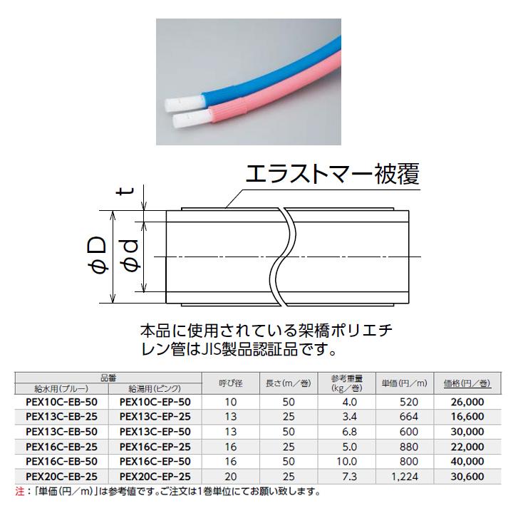 【PEX13C-EP-50】オンダ製作所 ダブルロックジョイント カポリパイプW エラストマー 給湯用(ピンク) 呼び径13 長さ50m ONDA | オンダ製作所 | 01