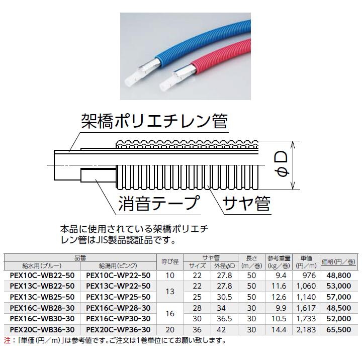 【PEX13C-WB22-50】オンダ製作所 ダブルロックジョイント サヤカポリW 給水用(ブルー) 呼び径13 長さ50m ONDA | オンダ製作所 | 01