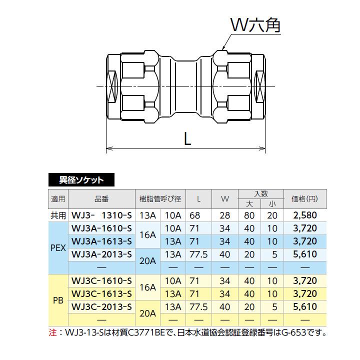 【WJ3-1310-S】オンダ製作所 ダブルロックジョイント WJ3型 異径ソケット 呼び径13A/10A 大ロット(80台) ONDA | オンダ製作所 | 01