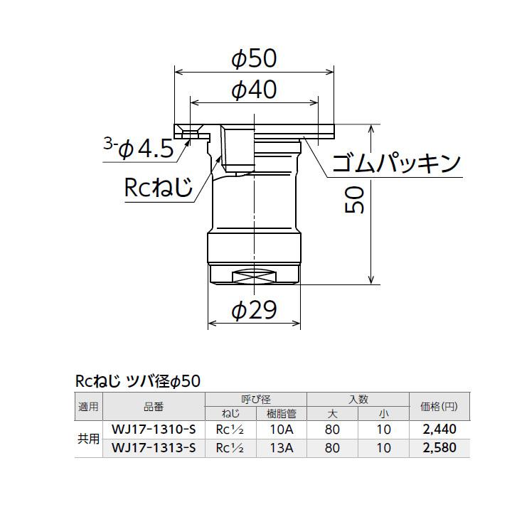 【WJ17-1313-S】オンダ製作所 ダブルロックジョイント WJ17型 配管アダプター Rcねじ ツバ径φ50 小ロット(10台) ONDA | オンダ製作所 | 01