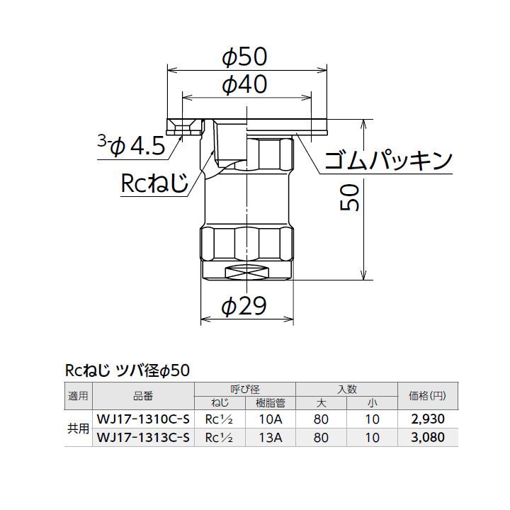 【WJ17-1310C-S】オンダ製作所 ダブルロックジョイント WJ17型 配管アダプター Rcねじ ツバ径φ50 小ロット(10台) ONDA | オンダ製作所 | 01