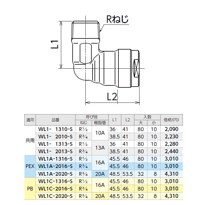 【WL1C-2016-S】オンダ製作所 ダブルロックジョイント WL1型 エルボテーパおねじ 大ロット(80台) ONDA | オンダ製作所 | 01