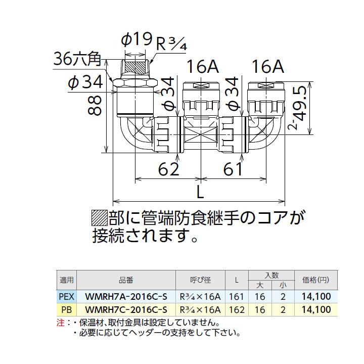 【WMRH7C-2016C-S】オンダ製作所 ダブルロックジョイント WMRH7型 回転式MBヘッダー テーパおねじ(管端コア対応) 呼び径R3/4×16A L162 小ロット(2台) ONDA | オンダ製作所 | 01