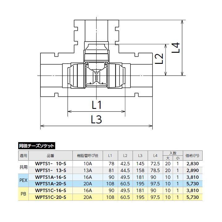 【WPTS1-13-S】オンダ製作所 ダブルロックジョイント WPTS1型 チーズソケット・保温材セット 10mm 保温材 同径チーズソケット 呼び径13A 大ロット(20台) ONDA_1