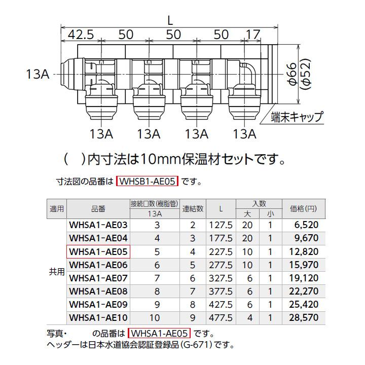 【WHSA1-AE07】オンダ製作所 ダブルロックジョイント WHS1-AE型 回転ヘッダーセット IN13A×OUT13A 10mm 保温材 分割型 L327.5 大ロット(6台) ONDA | オンダ製作所 | 01