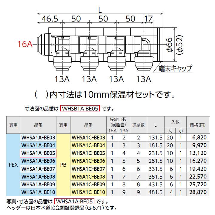 【WHSA1A-BE07】オンダ製作所 ダブルロックジョイント WHS1-BE型 回転ヘッダーセット IN16A×OUT13A 10mm 保温材 分割型 L331.5 大ロット(6台) ONDA | オンダ製作所 | 01