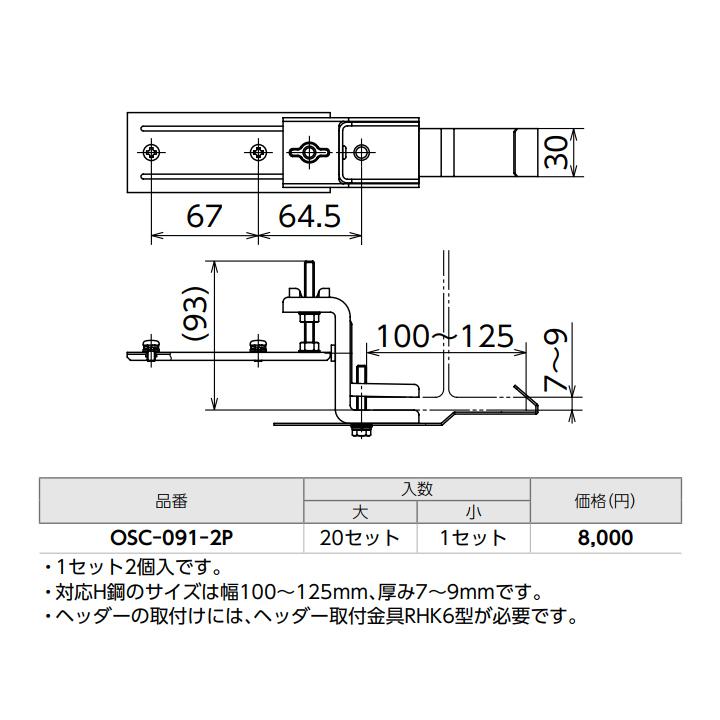 【OSC-091-2P】オンダ製作所 ダブルロックジョイント ヘッダー取付金具 天井吊用金具 H鋼用 大ロット(20セット) ONDA | オンダ製作所 | 01