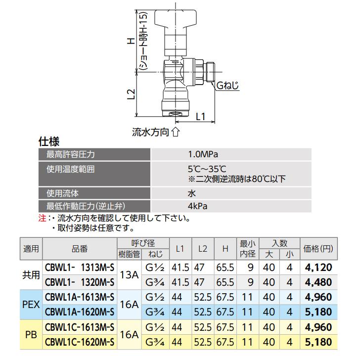 【CBWL1-1313M-S】オンダ製作所 ダブルロックジョイント 逆止弁付ボールバルブ CBWL1型 平行おねじ H65.5 大ロット(40台) ONDA | オンダ製作所 | 01