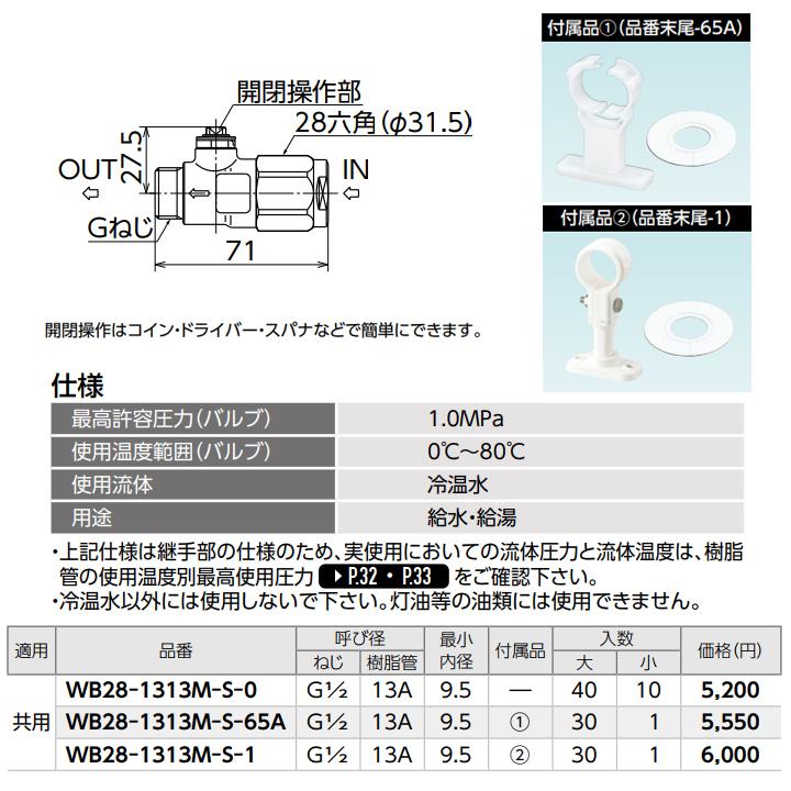 【WB28-1313M-S-65A】オンダ製作所 ダブルロックジョイント 流量調整ボールバルブ WB28型 平行おねじ ドライバー式 最小内径9.5 大ロット(30台) ONDA | オンダ製作所 | 01