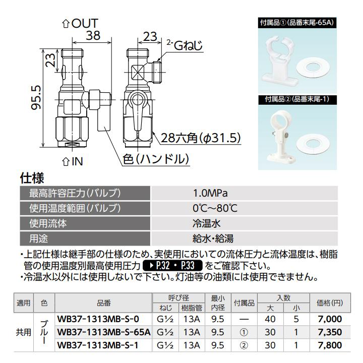 【WB37-1313MB-S-0】オンダ製作所 ダブルロックジョイント 流量調整ボールバルブ WB37型 右分岐 ブルー 最小内径9.5 大ロット(40台) ONDA_1